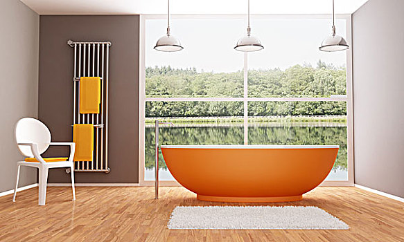 褐色,橙色,现代,浴室