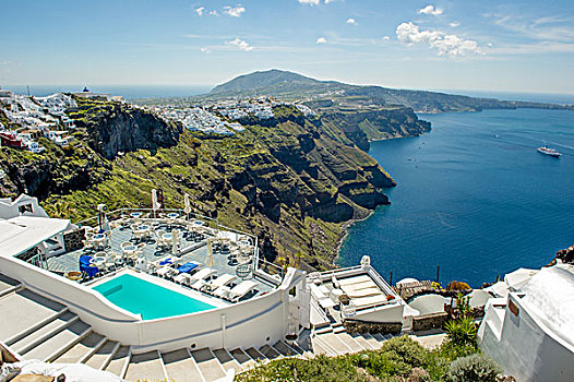 风景,游泳池,海洋,锡拉岛,希腊