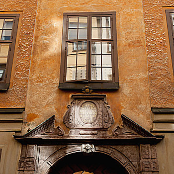 窗,微开,高处,入口,建筑,老城,斯德哥尔摩,瑞典
