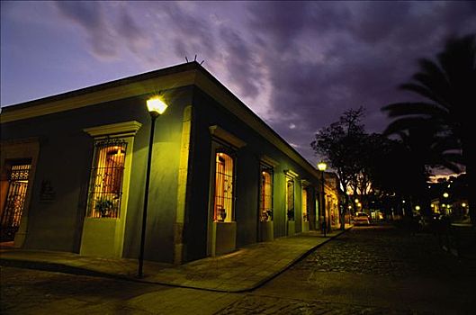 建筑,鹅卵石,街道,黄昏,瓦哈卡,墨西哥