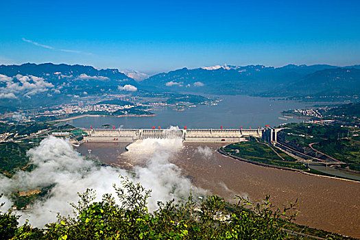 三峡大坝全景泄洪