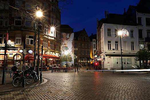 街道,中心,布鲁塞尔,晚上,区域,比利时,欧洲