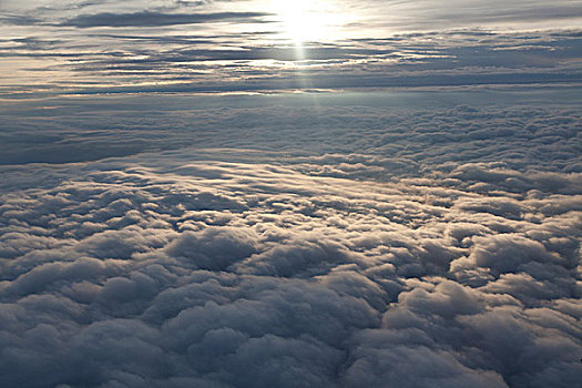 毯子,云,飞机,阳光