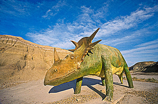 仿制,恐龙,有角,一个,化石,恐龙省立公园,世界遗产