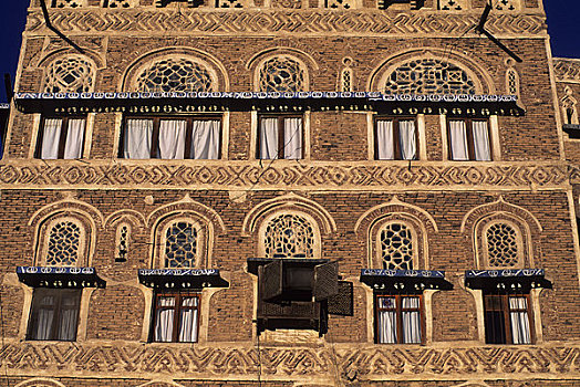也门,泥砖,房子,特写,窗户