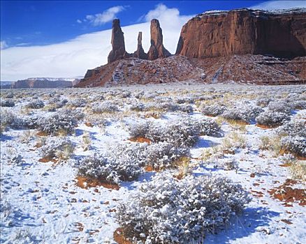 三姐妹山,初雪,纪念碑谷,部族,公园,亚利桑那