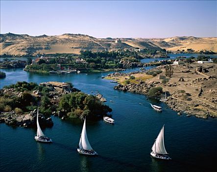 尼罗河,三桅小帆船,河,阿斯旺,埃及