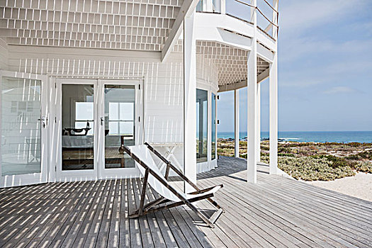 折叠躺椅,甲板,远眺,海滩