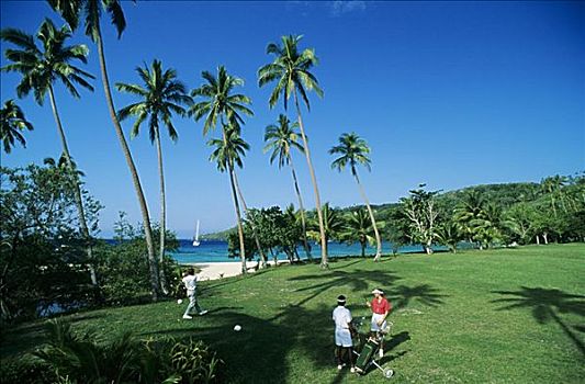 斐济,瓦卡亚岛,高尔夫球场,打高尔夫,高尔夫球道,海洋,背景