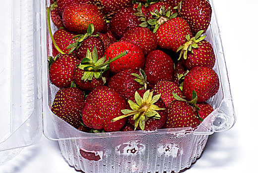 新鲜,红色,草莓,塑料容器