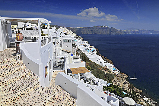 漂亮,楼梯,房子,锡拉岛,基克拉迪群岛,希腊群岛,希腊,欧洲