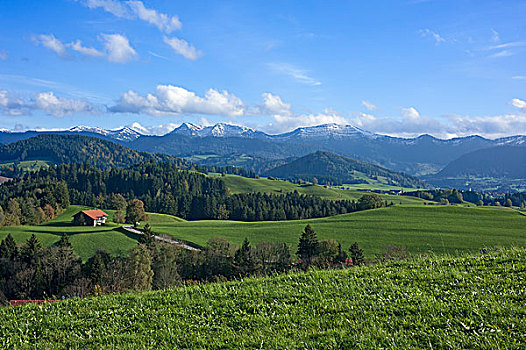 农舍,乡村,阿尔卑斯山,背影,巴伐利亚,德国,欧洲