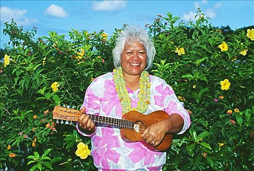 夏威夷,毛伊岛,老人,女人,演奏,夏威夷四弦琴