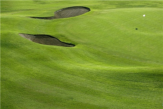 高尔夫球场,青草,山,地点,洞