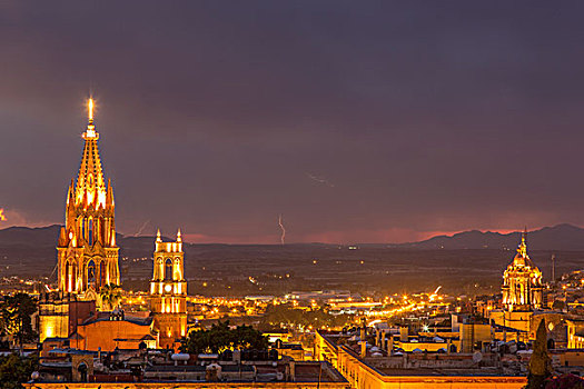 俯视,庙宇,旧金山,黄昏,闪电,历史,地区,圣米格尔,墨西哥
