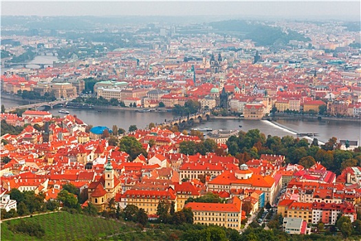 航拍,俯视,伏尔塔瓦河,布拉格,捷克共和国