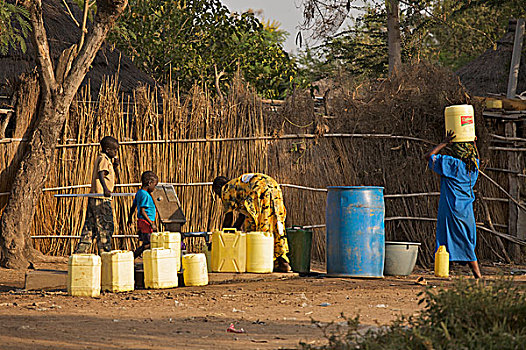 孩子,收集,手,泵,乡村,南,苏丹,十二月,2008年