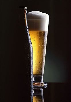啤酒瓶,玻璃杯,啤酒