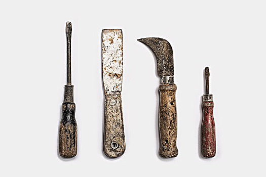 工具,放置,排列,破旧,形状,木质,平滑,纹理,金属,生锈,器具