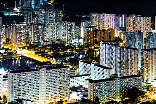 公用,住房,香港,夜晚
