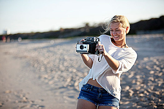 美女,拍照,海滩,相机,棕榈海滩,花园,佛罗里达,美国