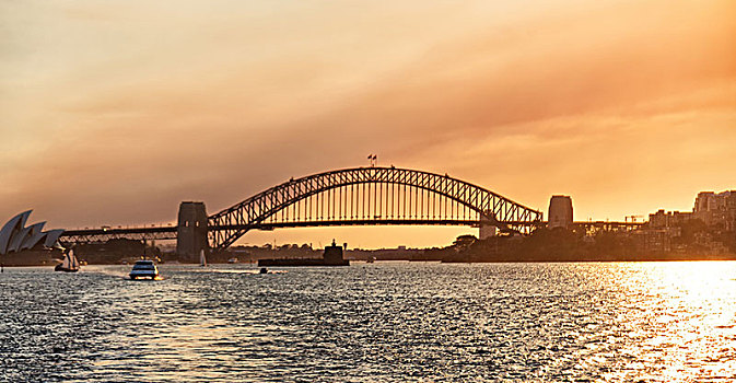 湾,悉尼,桥,日出