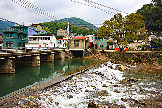 村庄,小溪,溪流,桥,书,河埠头