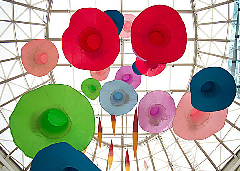 彩色,夏天,帽子,悬挂,购物中心