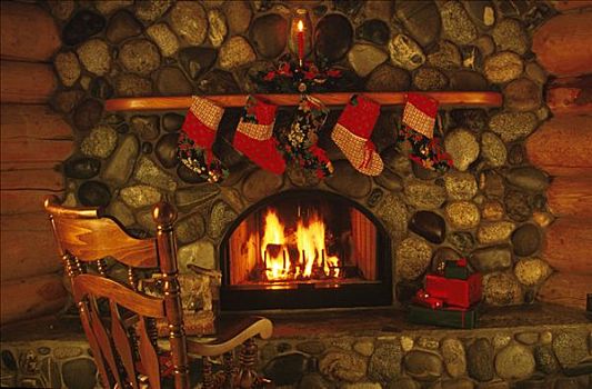 壁炉,装饰,圣诞袜,树
