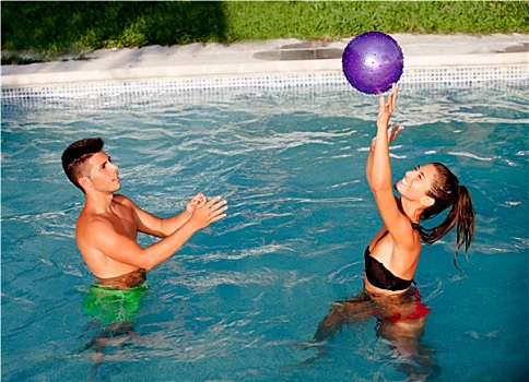 幸福伴侣,放松,游泳池,玩,球