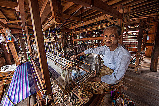 缅甸,曼德勒,老太太,编织,织布机,画廊