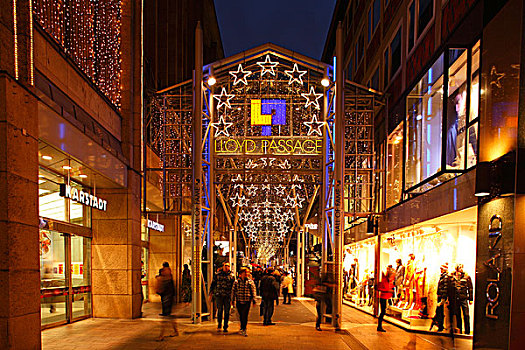劳埃德,通道,购物,拱廊,圣诞装饰,不莱梅,德国,欧洲