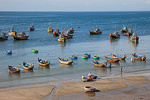 越南,美尼,海滩,渔船