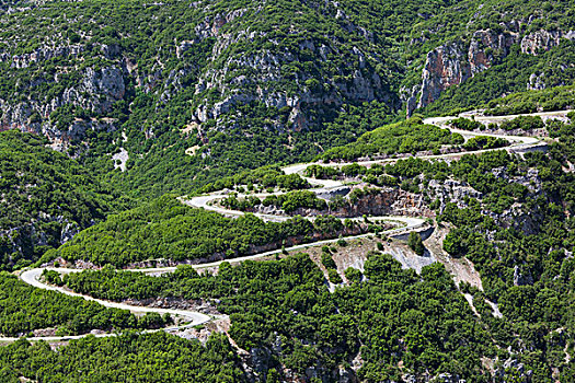 希腊,伊庇鲁斯,峡谷,俯视图,改变角度,道路,乡村