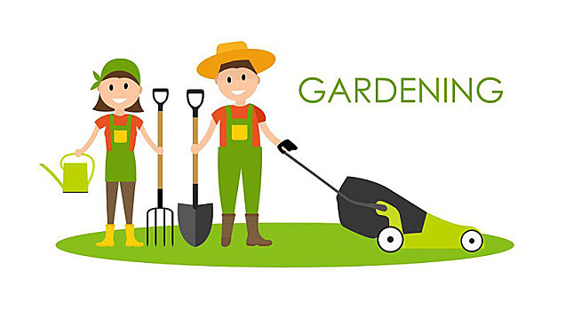 花园,背景,矢量,插画,农民,园丁,男人,女人,现代,公寓,风格