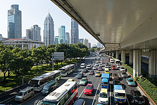 中国,上海,早晨,塞车,道路,下方,高速公路,靠近,公园,秋天