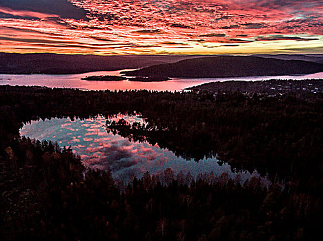 航拍,日落,俯视,挪威