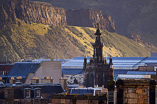 苏格兰,城市,爱丁堡,风景,远眺,老城,挨着,灭绝,火山,座椅
