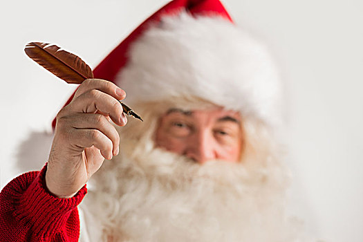 圣诞老人,拿着,羽毛,笔,手臂,文字