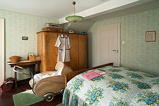 卧室,20世纪50年代,工业,博物馆,中间,弗兰克尼亚,巴伐利亚,德国,欧洲