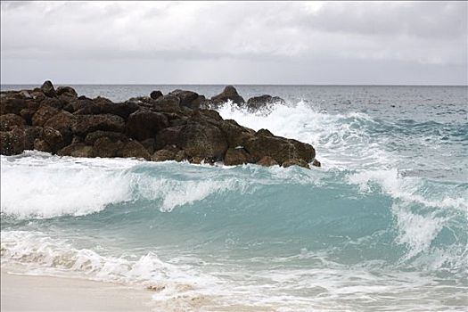波浪,碰撞,岩石,海滩,天堂岛,巴哈马