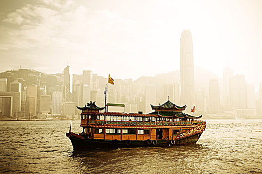 香港,天际线,船