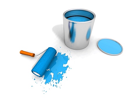 油漆滚,蓝色,油漆桶