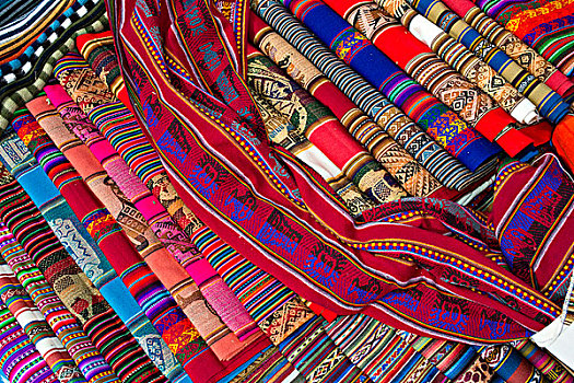 布,传统,图案,印第安人,展示,出售,乌鲁班巴河谷,秘鲁,南美