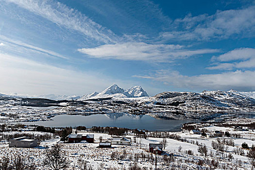 积雪,风景,罗浮敦群岛,挪威