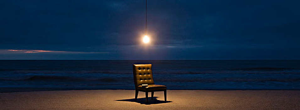 电灯泡,光亮,上方,椅子,海滩,夜晚