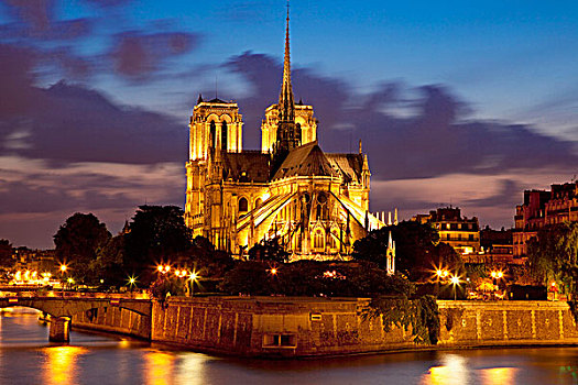 圣母大教堂,塞纳河,黎明,巴黎,法国