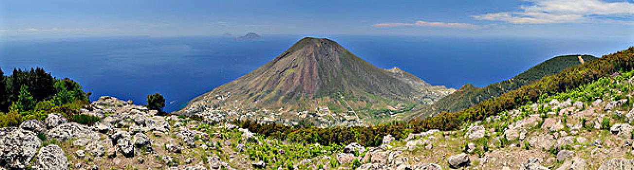 火山,岛屿,背影,埃奥利群岛,西西里,意大利南部,意大利,欧洲
