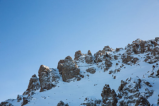 新疆乌鲁木齐天山天池山脉与雪山马牙山峰特写