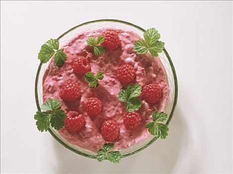 树莓,慕斯,新鲜,玻璃碗